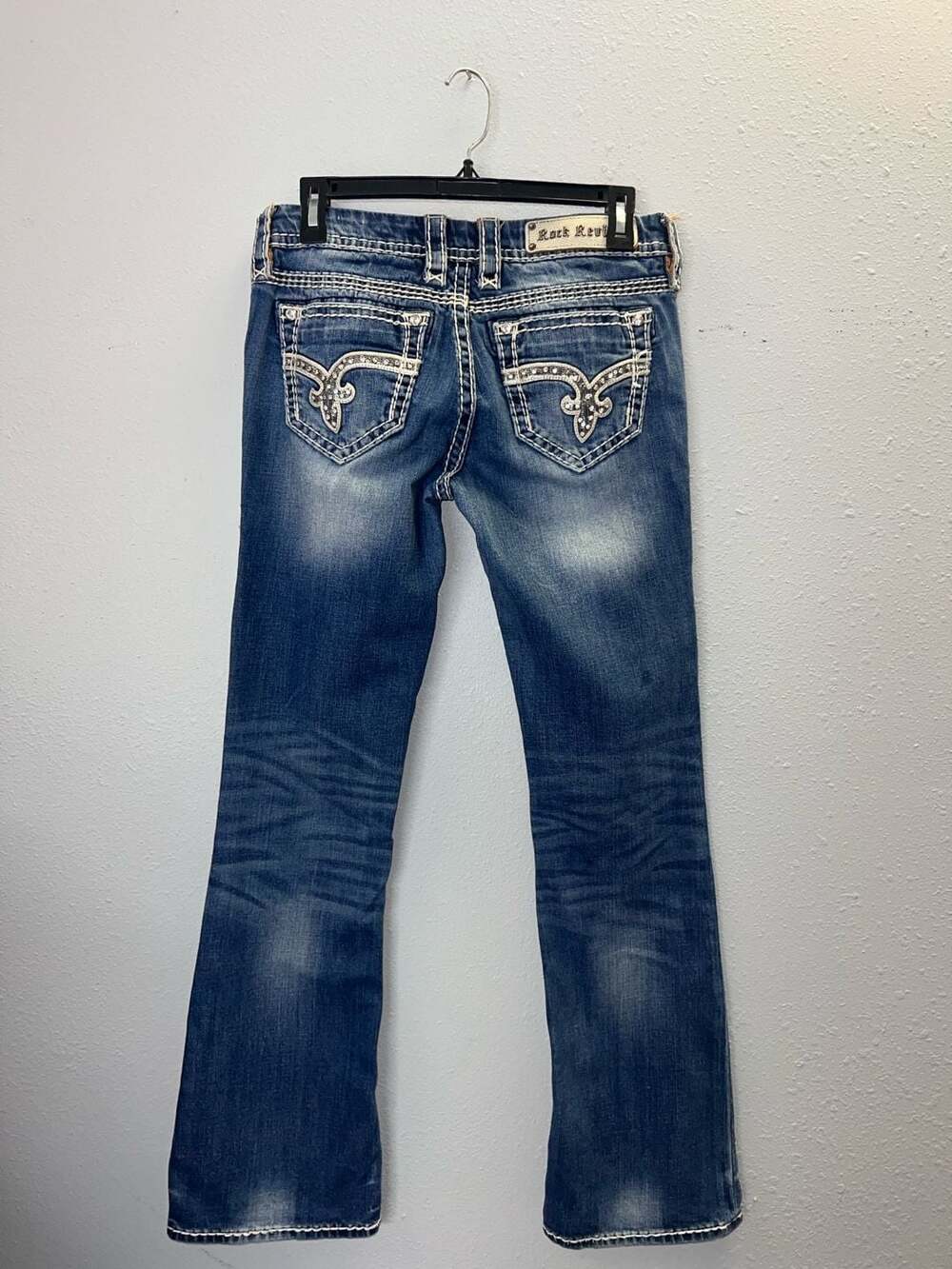 Rock Revival Vika Bootcut Jeans Mens Sz 28x30 Thick Stitch Rhinestone Y2K 0515